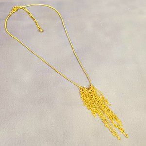Vintage Gold Tone Fringe Tassel Charm Pendant 15" Snake Chain Necklace (JN596)